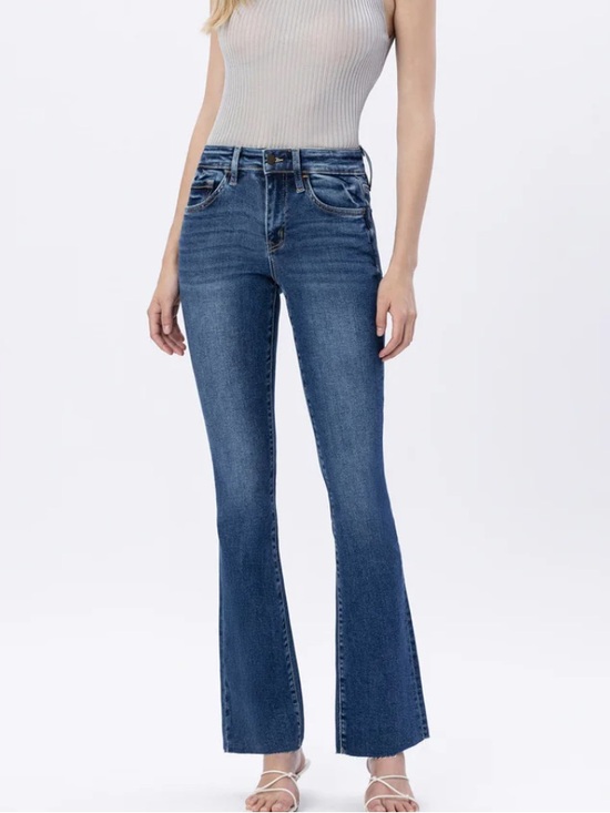 Flying Monkey Denim - FLYING MONKEY HIGH RISE BOOT CUT DENIM BLUE JEANS RAW HEM DISTRESSED SZ 28